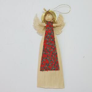 Vintage Corn Husk Straw Handcrafted Angel Christmas Ornament